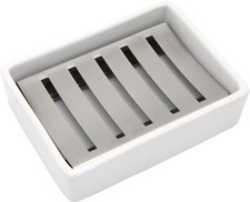 Ceramic Soap Dish Stainless Steel Soap Holder for Bathroom and Shower Double
