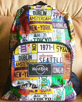 HARD ROCK CAFE LICENSE PLATE PRINT PACKABLE BACKPACK *NEW  display picture 1