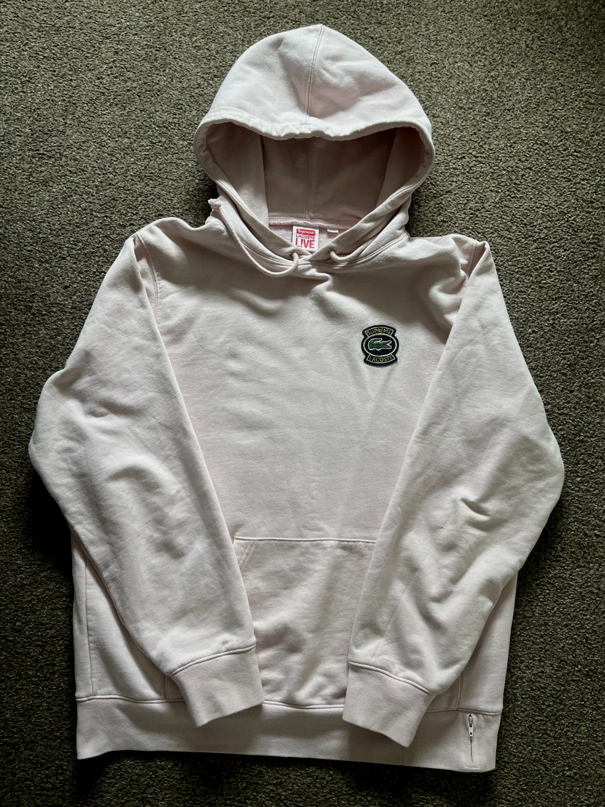 SS18 Supreme x Lacoste sweat shirt à capuche rose moyen