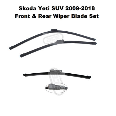 Skoda Yeti SUV 2009-2018 Front Windscreen Wiper Blades & Rear Wiper Blade Set