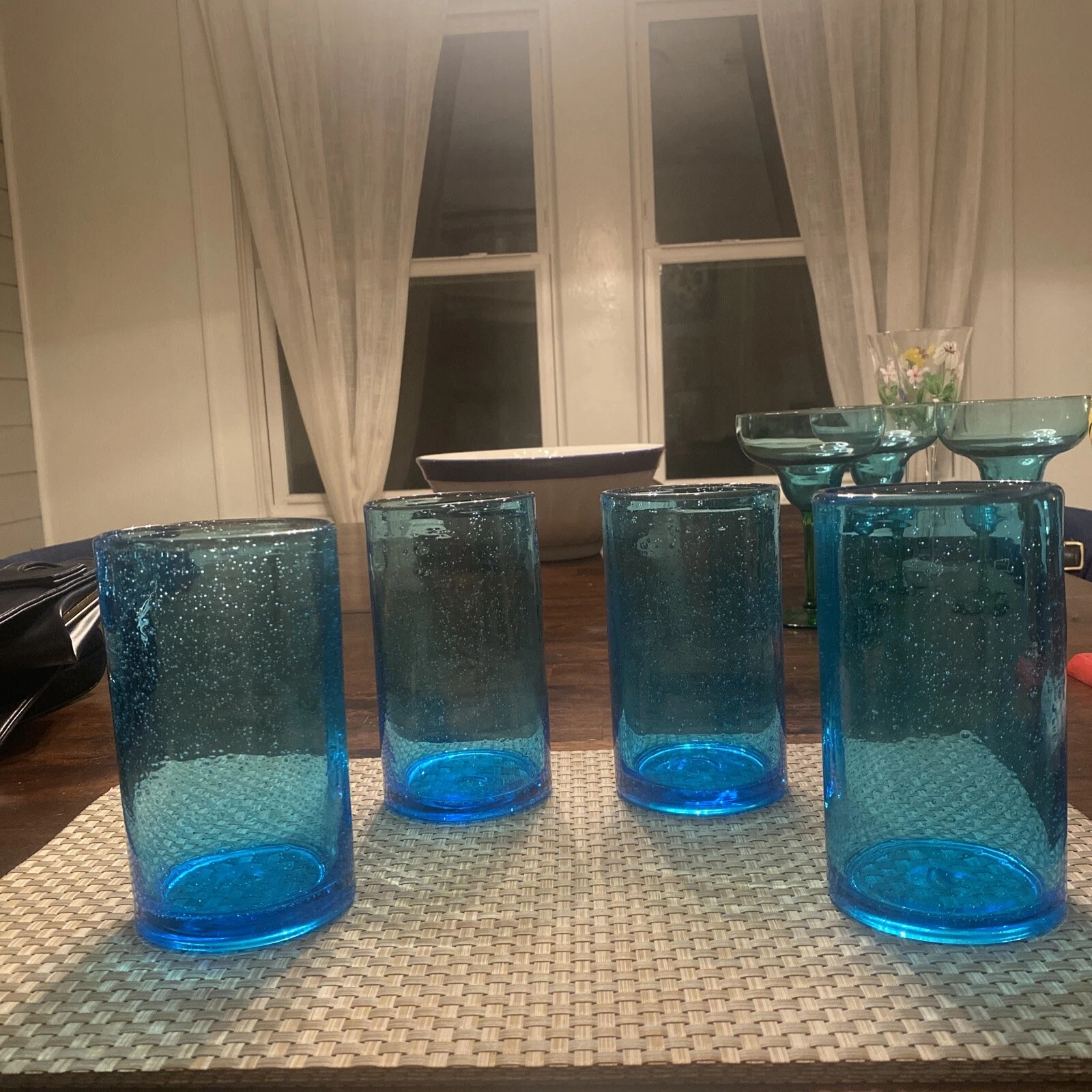 Stunning! Artland Turquoise 17oz High Ball Tumblers or Ice Tea. 5.75”H Set of 4.