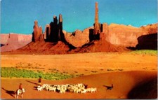 1950s Navajo Sheep Herders Rest at Dune Monument Valley Arizona Vintage Postcard