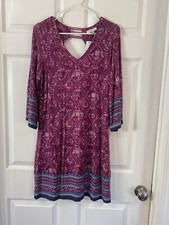 Skies Are Blue Women Navy Purple Casual Dress Above Knee Stretch Small Boho