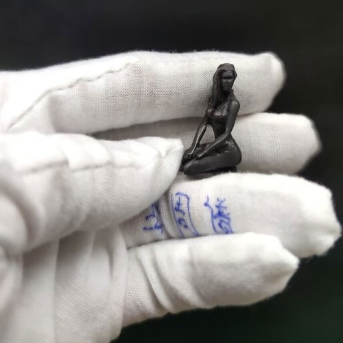 Statua cinese bronzo rame statuina ragazza intagliata a mano da collezione - Foto 5 di 5