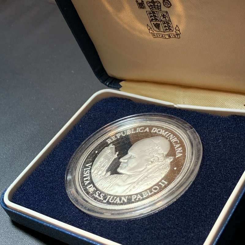 Dominican Republic 25 Pesos Km 54 Papal Visit John Paul II 65g Silver ++PROOF++