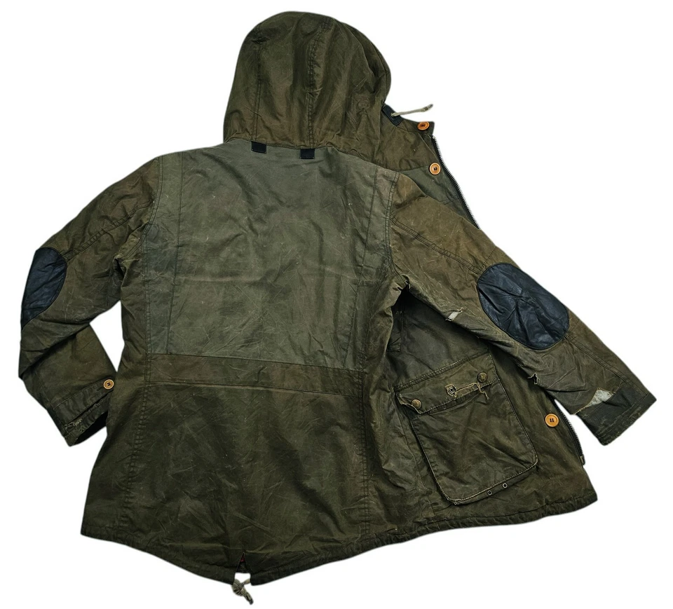 LO ÚLTIMO Abrigo Para Hombre BARBOUR @ GAME PARKA CAPUCHA FORRADO POLAR Cremallera ENCERADO OLIVO L (*Ajuste M) Foto 4 de 4