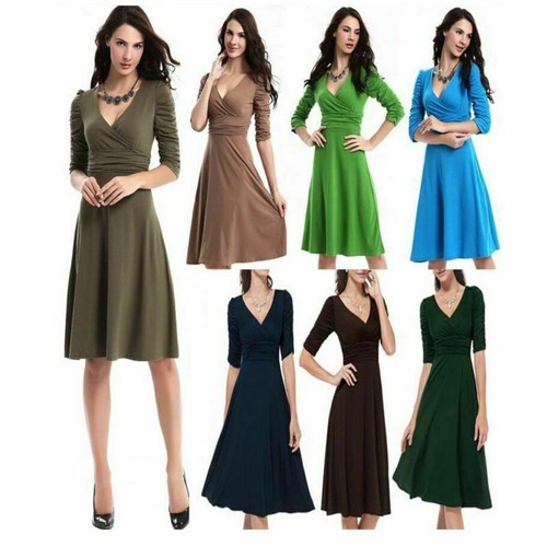 Long Sleeve Wrap V Neck Wrap Dress 