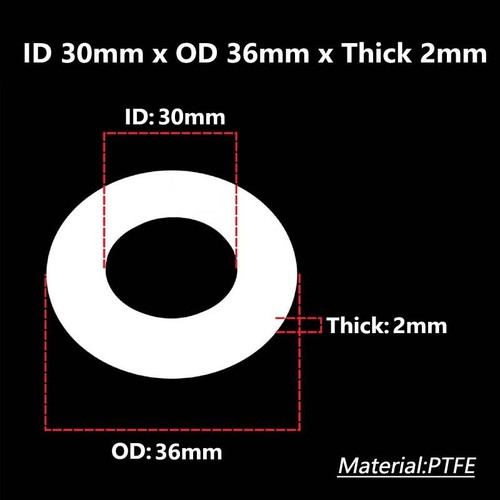 PTFE Flat Ring Washer Plastics Sealing Gaskets High Temp Thick 1mm 1.5mm 2mm 3mm - Picture 109 of 125