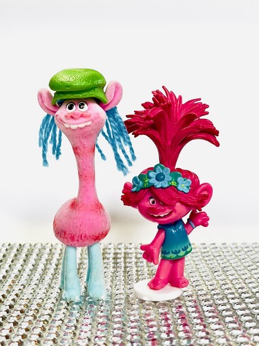 TROLLS Mini FIGURES ~ Glitter COOPER & QUEEN POPPY 4” Trolls Figurines Toys Gift - 第 1/6 張圖片