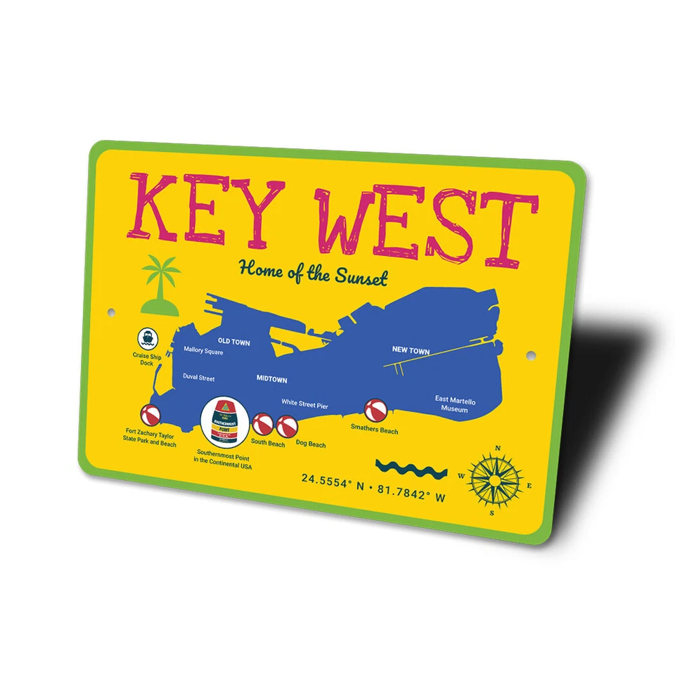Letrero metálico mapa de playa de Key West Foto 4 de 4