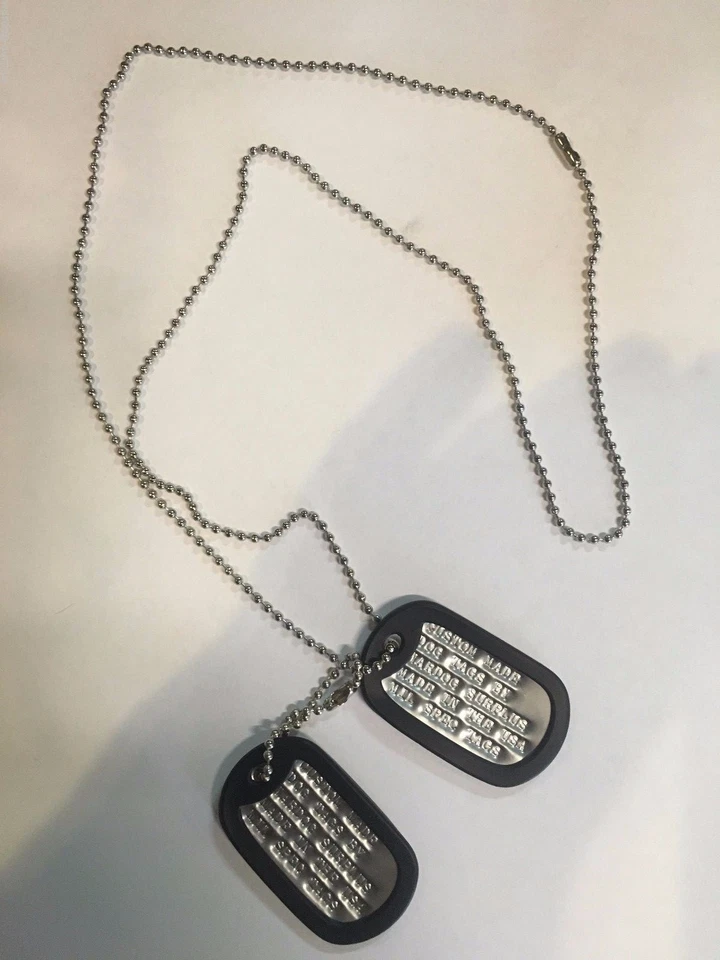 MILITARY CUSTOM ID DOG TAGS WITH CHAIN & SILENCERS OFFICIAL GI ARMY USMC SPEC  - Image 2 of 4