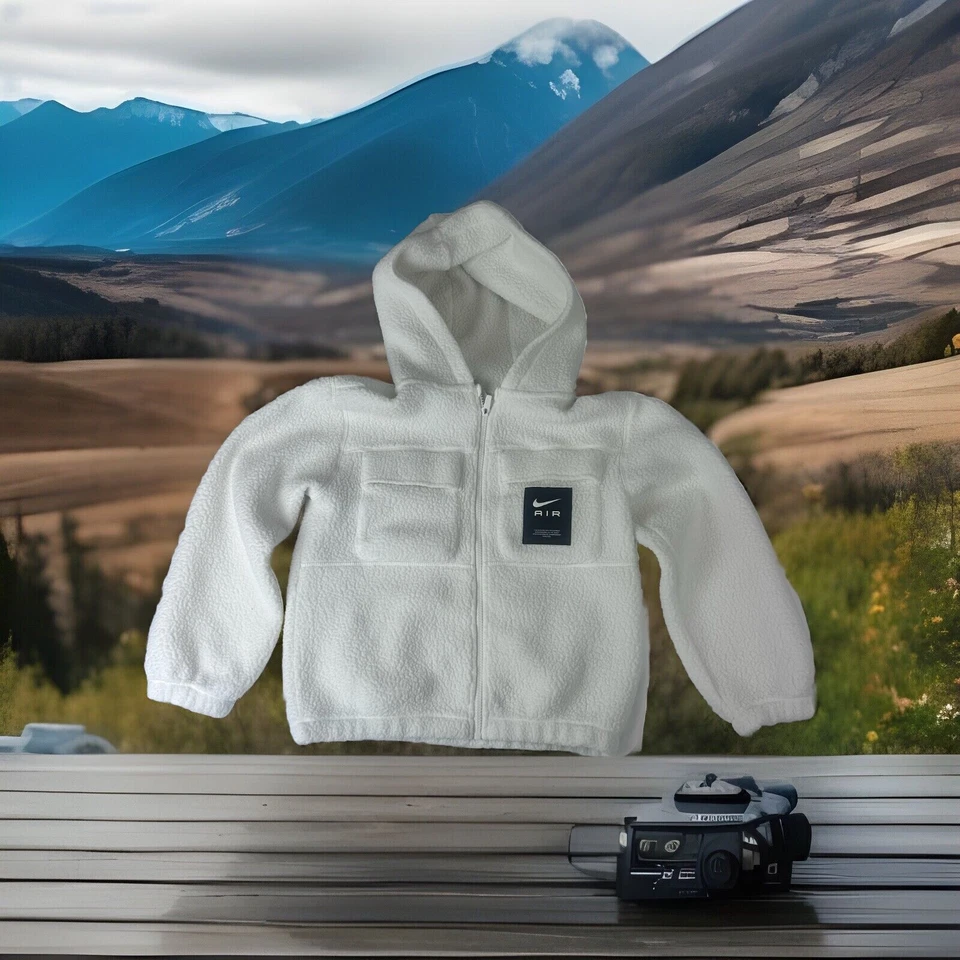 耐克 Therma - Fit 女式 M 连帽衫人造毛皮全拉链白色夹克羊毛蓬松