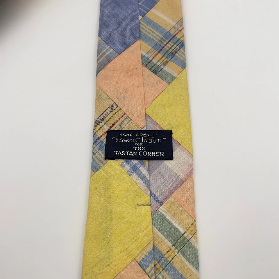Corbata de Colección Robert Talbott Para Hombre 3" Madras Patchwork Cuadros Algodón Pastel Foto 2 de 4