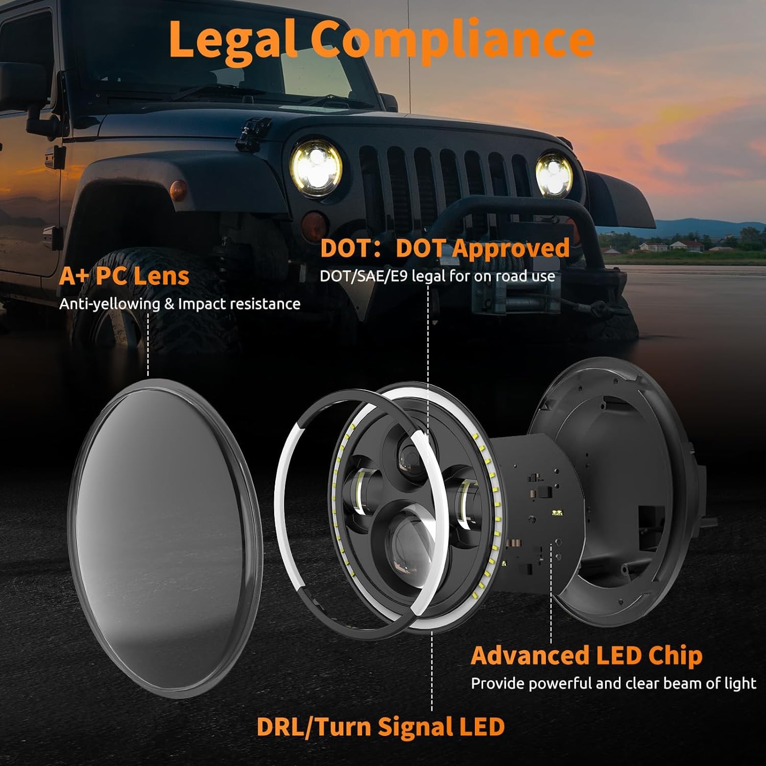 Newest Pair 7" Round LED Headlights Hi/Lo Beam H4 For Jeep Wrangler JK TJ CJ LJ thumbnail 3
