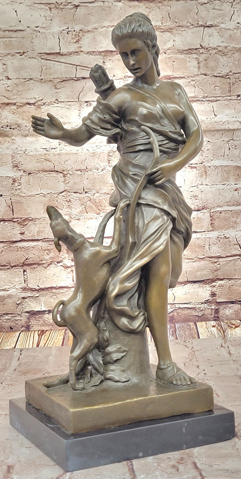 Stunning Bronze Artemis Diana the Huntress with Dog Hand Made Sculpture