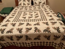 Quilt Full Queen Leaves 100 Cotton Cream Sage With Two Shams Vtg 86 x 97