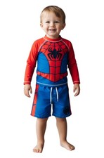 NWT Spider-Man Toddler Rash Guard Swimsuit Set 3T 4T UPF 50 Long Sleeve Trunks