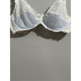 Lise Charmel 36D Ivory Blue Pinstripe Lace Embroidered Full Cup Underwire Bra