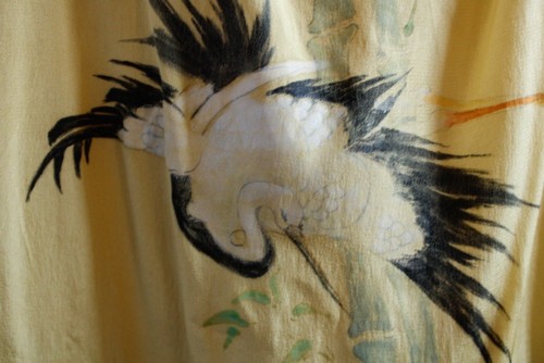 Juego de traje de pijama de dos piezas de seda japonesa grúa años 20 vintage - S/M - Imagen 5 de 10