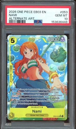 PSA 10 GEM MINT -  Nami #053 One Piece EB03 Heroine's Edition Alternate Art