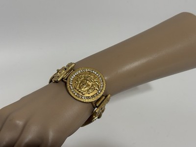 Vtg Gianni Versace Gold Medusa Crystal Bracelet