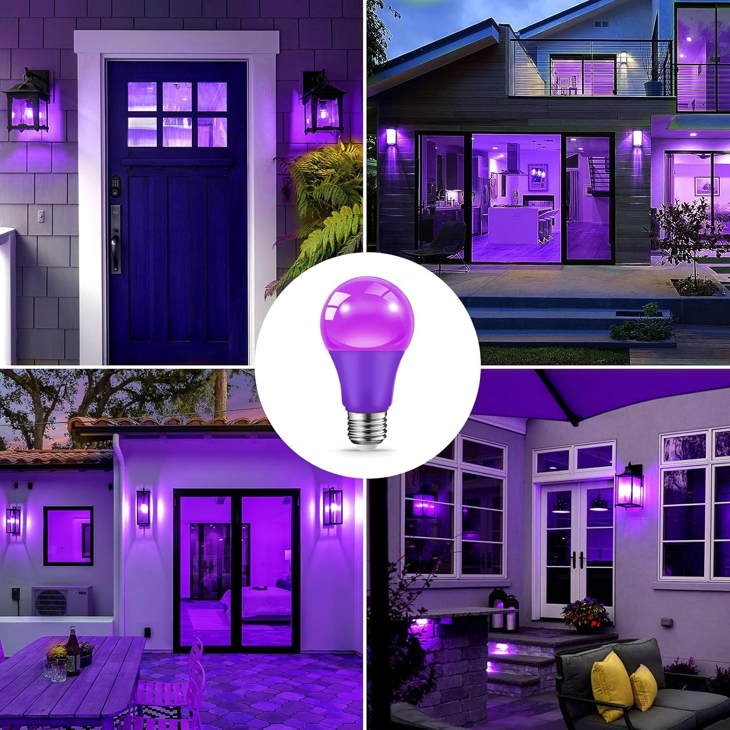 Purple Light Bulbs for Outdoor Porch, 9W(60W Equivalent) E26 Base LED 