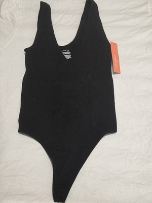 Colsie Women's One Piece Bodysuit Black XS Solid Stretch Opaque