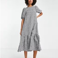 ASOS Design Gingham Maxi Dress Womens 6 Puff Sleeve Milkmaid Cottagecore