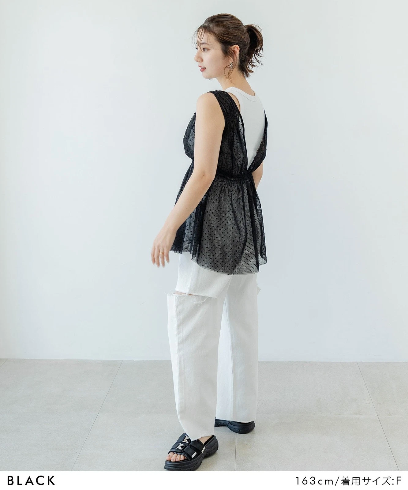 OFF WHITE tunica girocollo in tulle a pois nuova