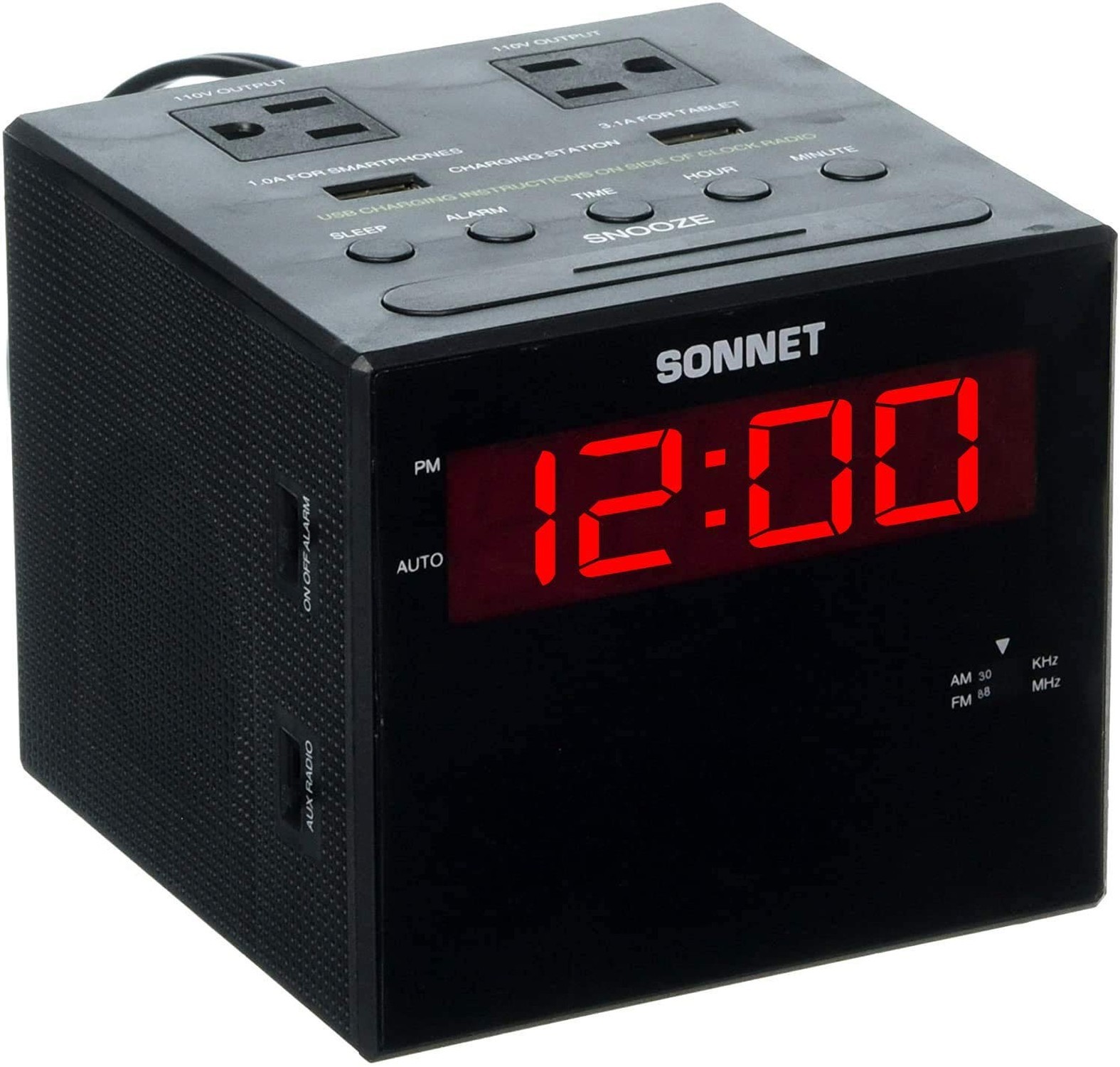 Sonnet Alarm Clock Charging Station, AM FM Radio, Dual USB Charging Ports, Du photo