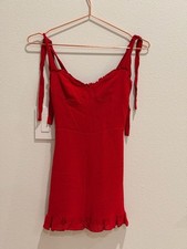Reformation Christine Sleeveless Ruffle Tie Shoulder Mini Dress in Red, Size 4