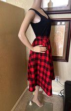 Vintage 70's Fall Holiday A-line Red Plaid Yolk Skirt sz M