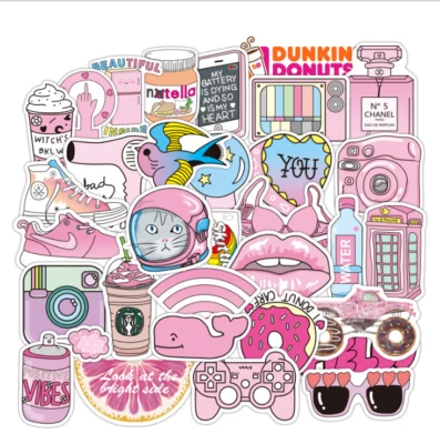 52Pcs Pink VSCO Stickers Bomb Decal Pack Vinyl Car Cute Girl Hydro Flask Luggage