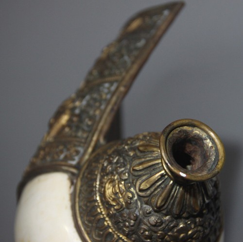 Real Rare Tibet Vintage Old Buddhist Copper Conch Horn Trumpet Dungdkar Shankha - Picture 10 of 18