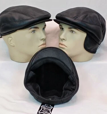 Chapeau Gavroche Driving Gatsby en Cuir Mouton Shearling Noir, S-3XL - Photo 1/4
