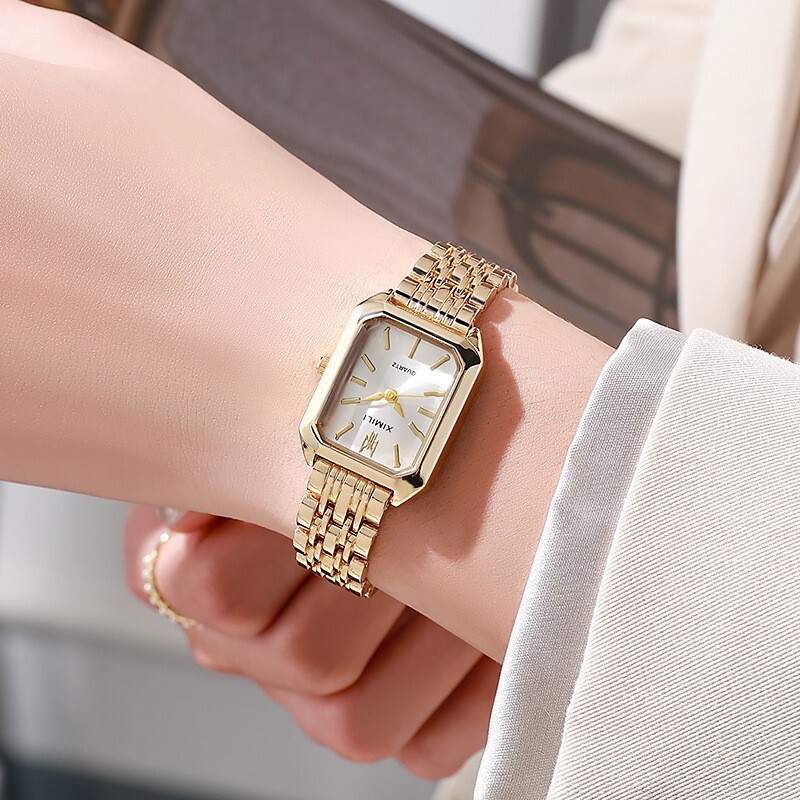 Ximili Women's Gold Stainless Steel Quartz Watch - Elegant Square