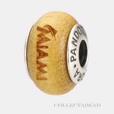 Authentic Pandora Silver Miami Marlins Baseball Wood Charm USB790705-G015