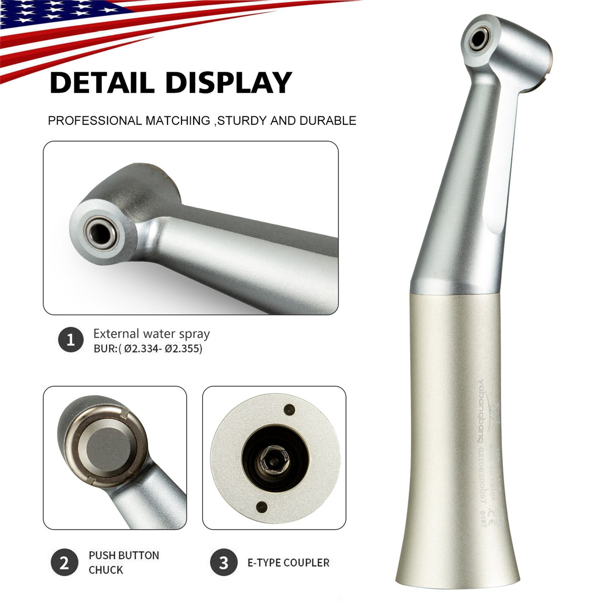 Dental Low Speed Handpiece Contra Angle - Push Button E-Type, NSK Style, FDA Listed 8 thumbnail image