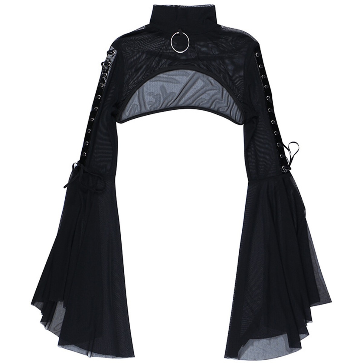 Womens Gothic Flare Sleeve Crop Top See-through Shrug Tops Cover