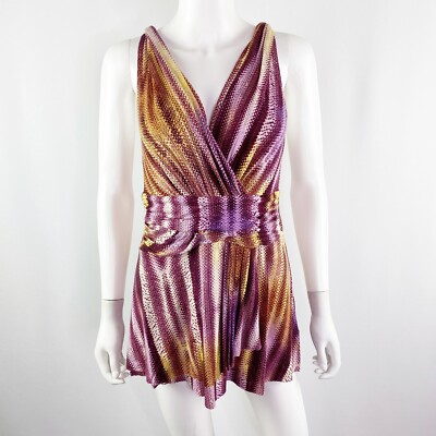 Anthropologie A Common Thread Purple & Yellow Tank Top Size M V-Neck Draped