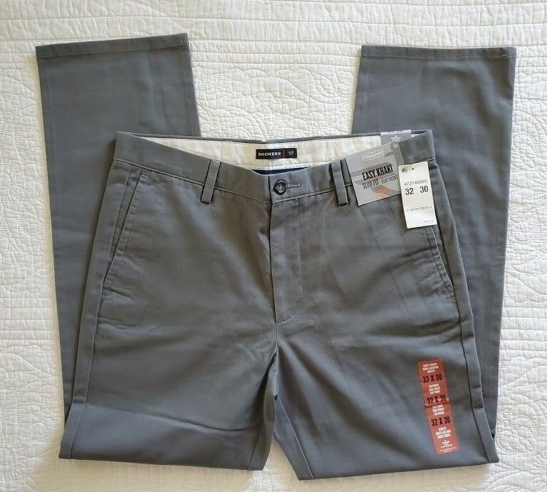 New Men's Dockers Easy Khaki Slim Fit D1 Flat Front Pants Dark