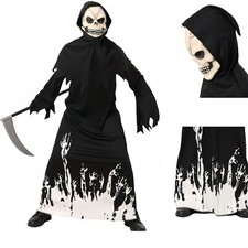 Kids Grim Reaper Luminous Glowing Skeletons Mask Robe Halloween Cosplay Costume