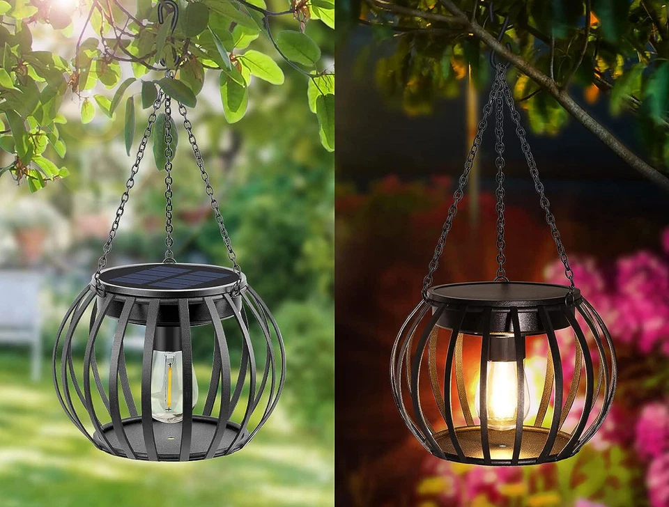 2x LED Solarlampe 2 Watt (sehr hell) Kürbis Metall Solarlaterne Laterne mit Akku - Bild 4 von 4