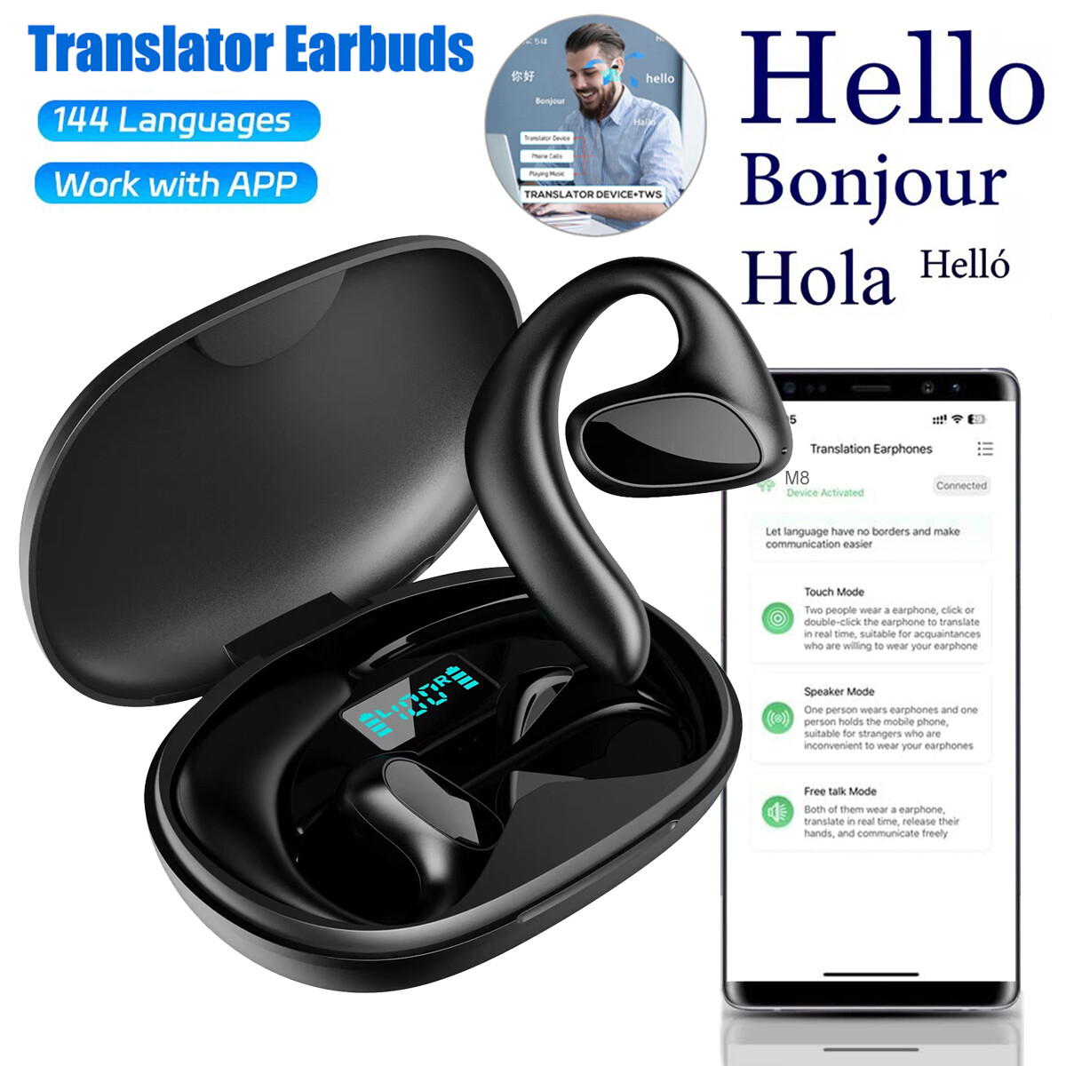 AI Translation Earbuds 144 Languages Smart Translate Headphone