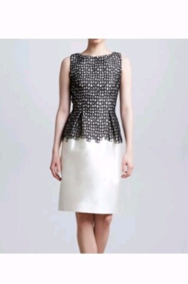 Lela Rose Lace seamed Bodice Sheath Ivory Formal Cocktail mini Dress Sleeveless