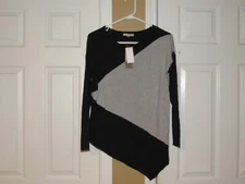 $78 NWT New JOAN VAAS Women's Small Asymmetrical Sweater Black Gray Cashmere Bld