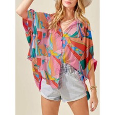 Printed Dolman Sleeve Collared Shirt