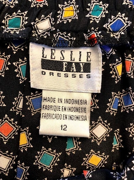 Falda midi plisada vintage Leslie Fay para mujer negra con estampado geométrico múltiple talla 12 Foto 3 de 4