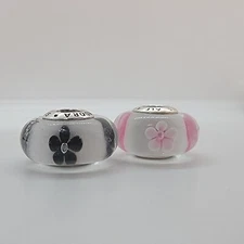 Set Of 2 New Pandora Authentic Pink Cherry and Black Cherry Murano Charms