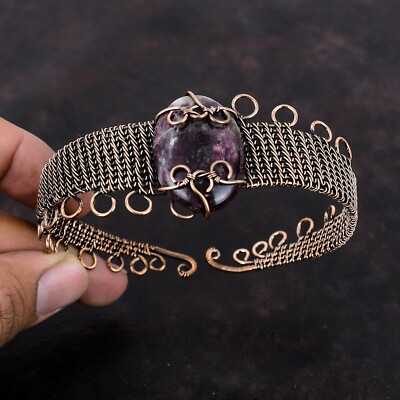 Women Day Sale Pink Tourmaline Copper Gift For Mom Wire Wrapped Adjustable Cuff